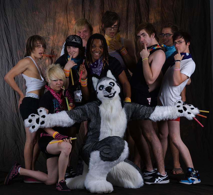 balto_woof baltowoof bandanna black_eyes canine dog dreadlocks emo eyewear fursuit gay glasses glowstick hipster human husky looking_at_viewer male mammal real scrumpet sneakers so_gay super_gay what young