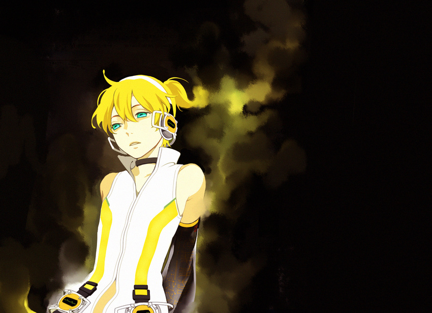 bad_id bad_pixiv_id blonde_hair headphones kagamine_len kagamine_len_(append) male_focus solo vocaloid vocaloid_append