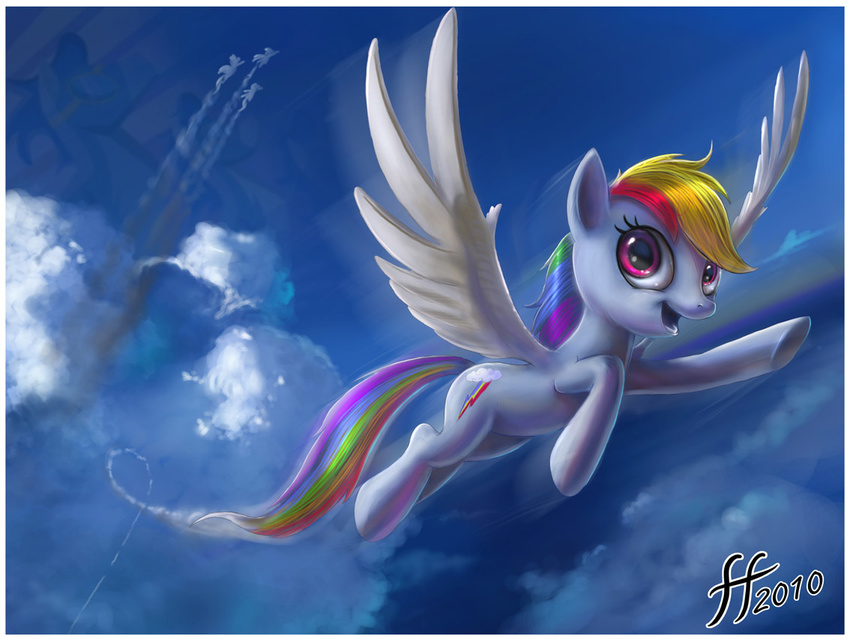14-bis blue blue_fur cloud clouds cutie_mark equine female feral fernando_faria flying friendship_is_magic fur hair happy horse looking_at_viewer mammal multi-colored_hair my_little_pony open_mouth pegasus pony rainbow_dash_(mlp) rainbow_hair red_eyes sky smile solo wings wonderbolts_(mlp)