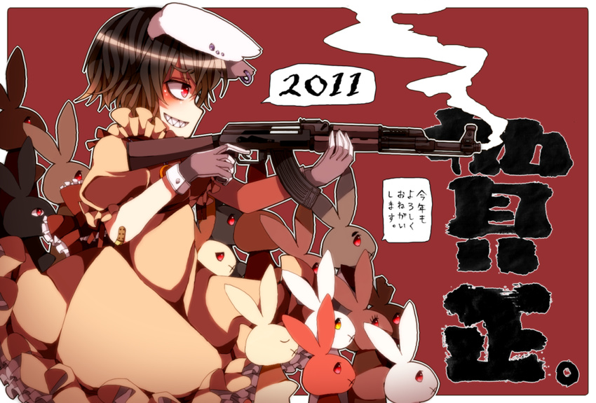 ak-47 assault_rifle bad_id bad_pixiv_id bunny gun inaba_tewi new_year pote_(aonibi_kairou) rifle solo too_many too_many_bunnies touhou weapon