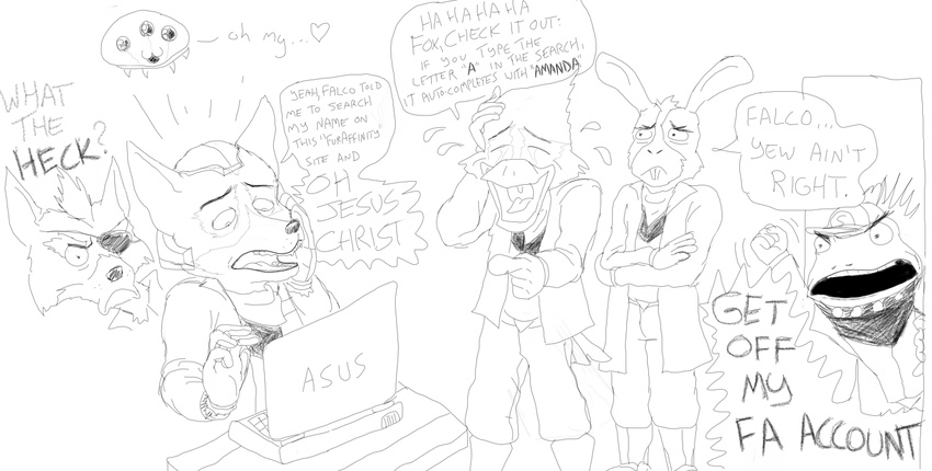 asus celebrity_paradox computer dialog english_text falco_lombardi fox_mccloud fredryk_phox furaffinity male mammal nintendo peppy_hare plain_background slippy_toad star_fox starwolf text the_truth this_is_what_happens video_games white_background wolf_o'donnell wolf_o'donnell