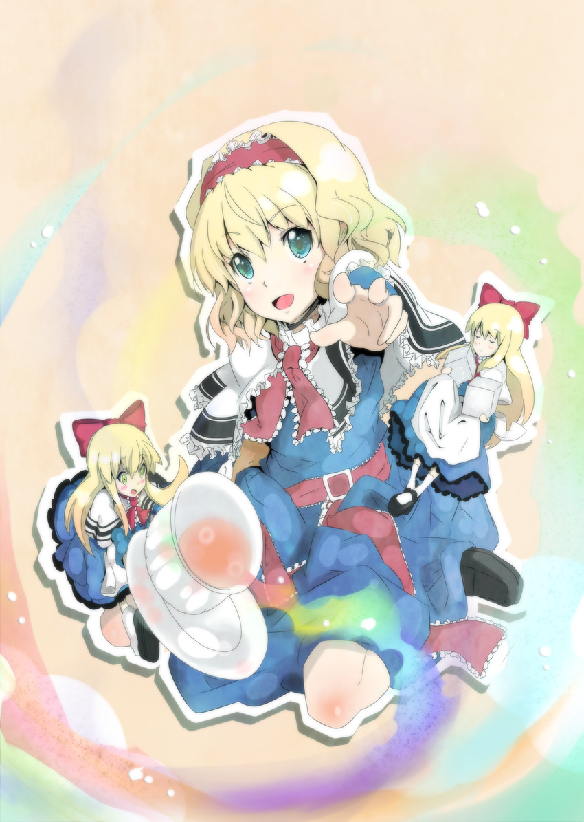 absurdres alice_margatroid bad_id bad_pixiv_id blonde_hair blue_eyes capelet cup doll hairband highres saucer short_hair solo sugar_cube teacup touhou wafoo