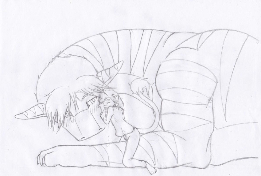 auron auron_denengrad black_and_white cat clothed clothing colorless couple cuddle cuddling cute dragon duo feline feral feral_dragon forest_dragon gay hug leonikuz lion male males mammal monochrome plain_background reptile scalie side_view size_difference sketch white_background