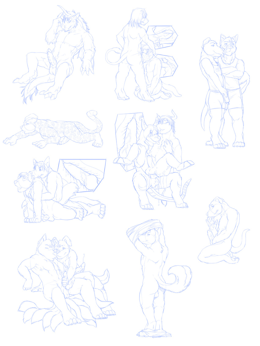 anal blue_and_white canine canine_penis crux fox gargoyle gay hi_res internal kitsune knot male multi_cock multiple_tails nude oral redrusker sketch tail whipped_cream