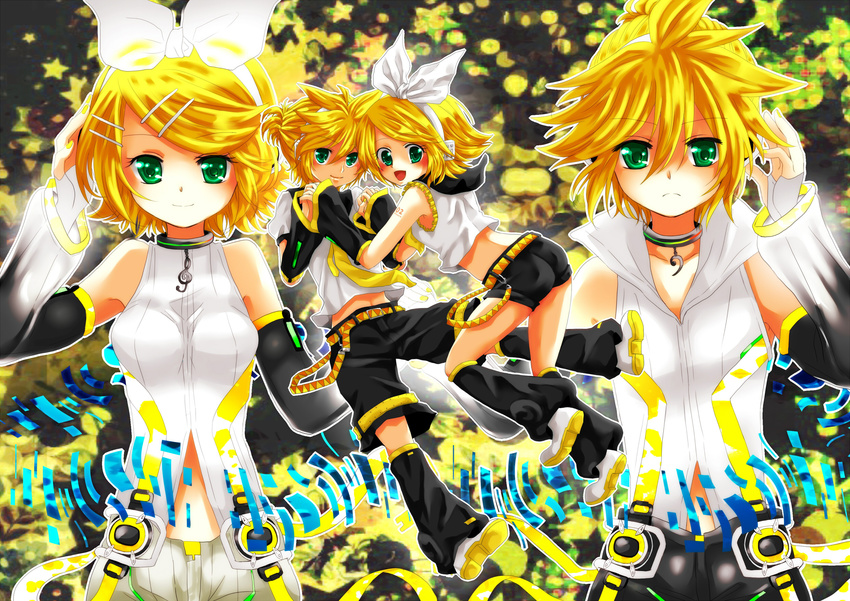 1girl ayano_(irodori) blonde_hair brother_and_sister detached_sleeves highres kagamine_len kagamine_len_(append) kagamine_rin kagamine_rin_(append) siblings star twins vocaloid vocaloid_append
