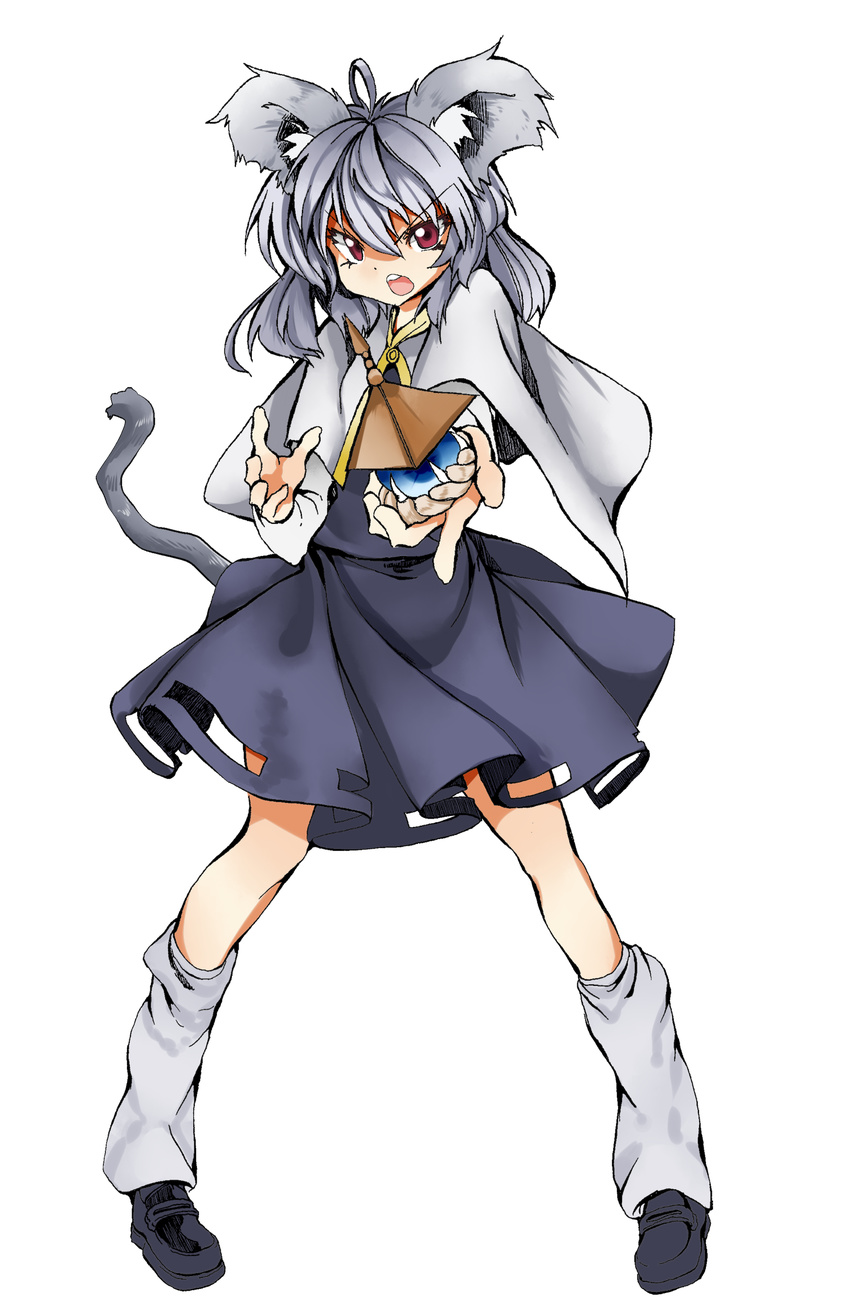 :o animal_ears bishamonten's_pagoda capelet full_body grey_hair highres loafers loose_socks mouse_ears mouse_tail nazrin red_eyes shigurio shoes silver_hair socks solo standing tail touhou transparent_background v-shaped_eyebrows