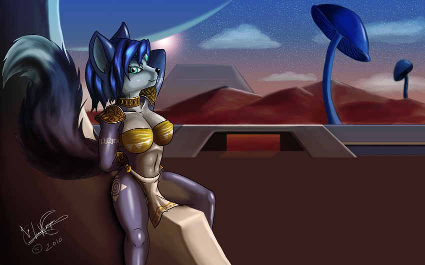 blue breasts canine chronoreaper female fox krystal skimpy solo star_fox tail video_games window