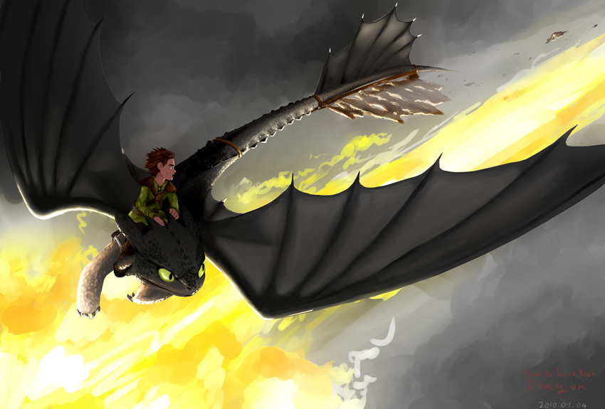 ??? dragon feral flying grey_scales hiccup_(httyd) how_to_train_your_dragon human irukanano1345 male mammal night_fury sky tail toothless wings
