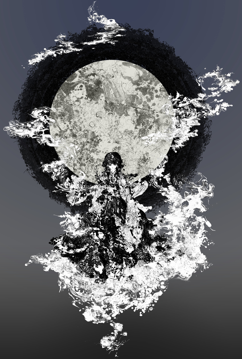 abstract absurdres highres houraisan_kaguya inuyasis monochrome moon solo touhou