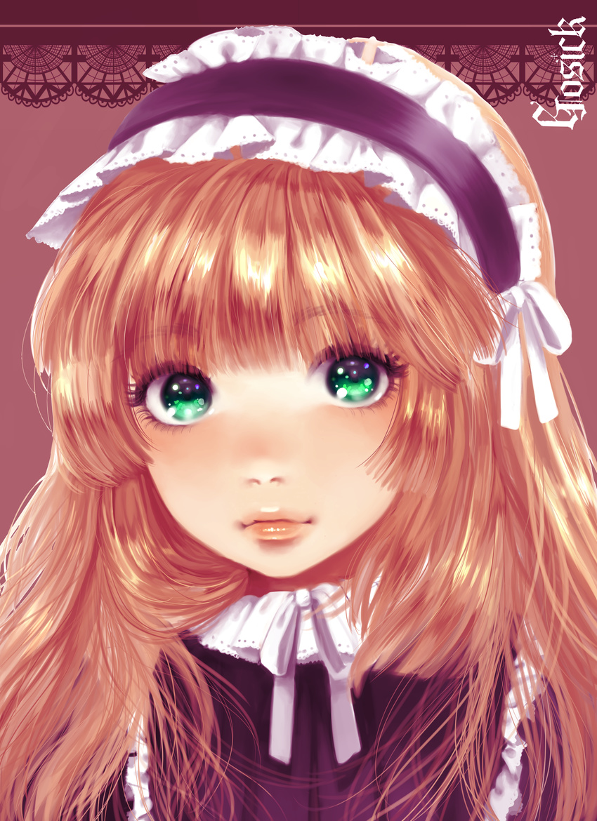 absurdres bad_id bad_pixiv_id blonde_hair eyelashes face frills gosick gothic_lolita green_eyes hairband highres lips lolita_fashion minami_haruya portrait solo victorica_de_blois