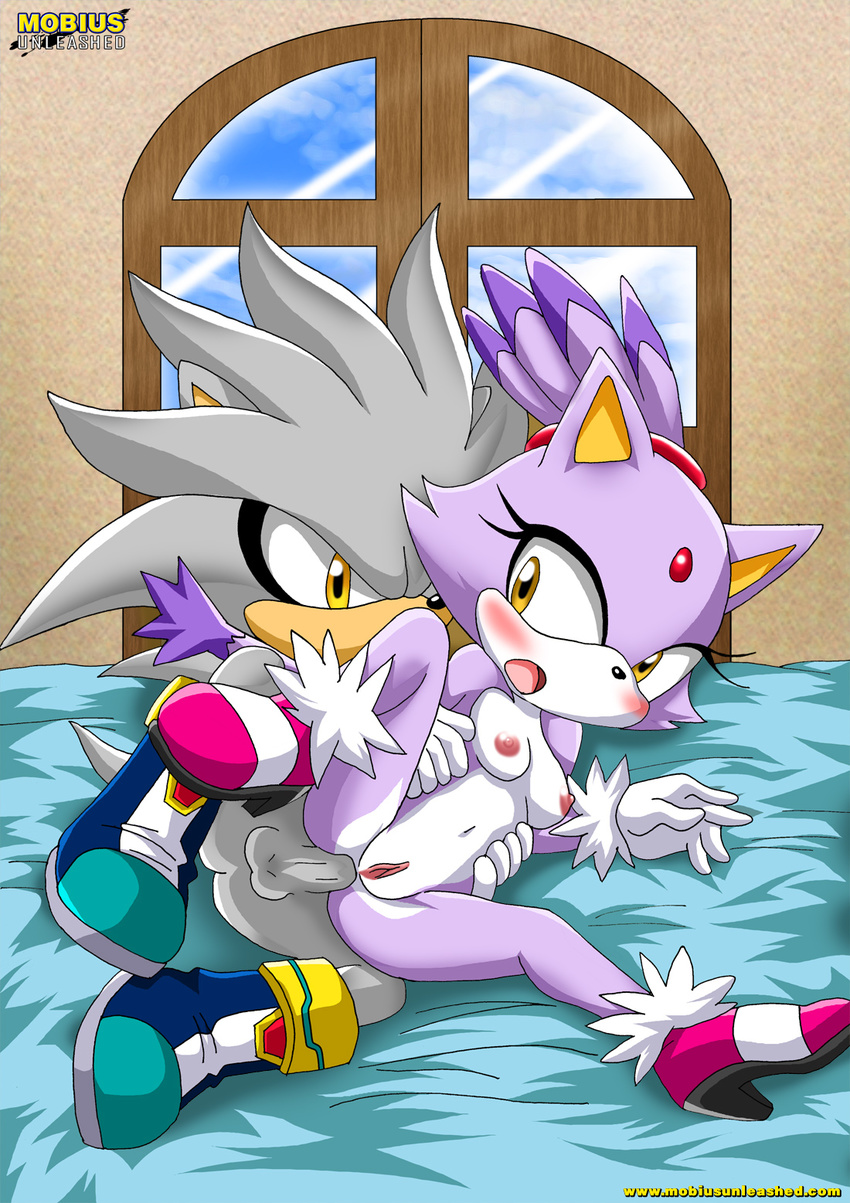 anal anal_penetration bed blaze_the_cat blush butt cat feline female hedgehog male mobius_unleashed nude penetration penis pussy sex silver_the_hedgehog sonic_(series) straight