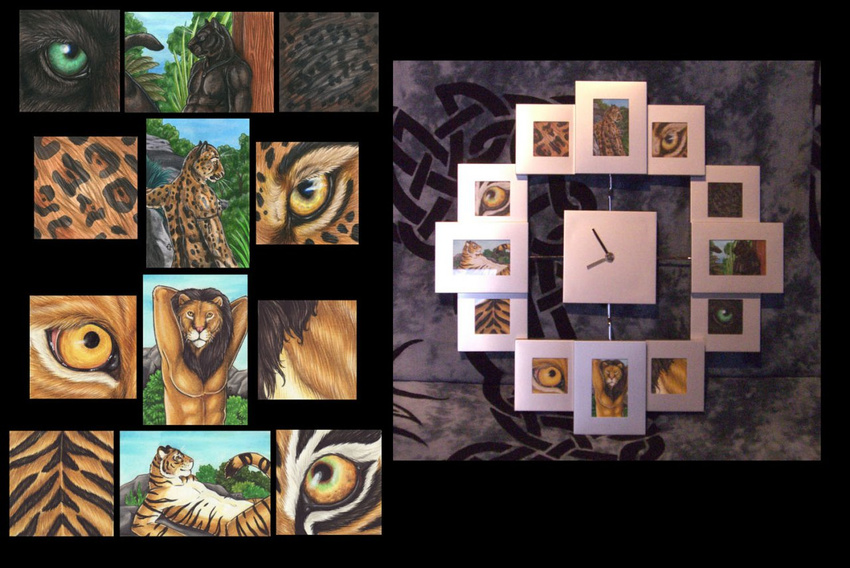 clock feline lion male mammal muscles photo real tiger