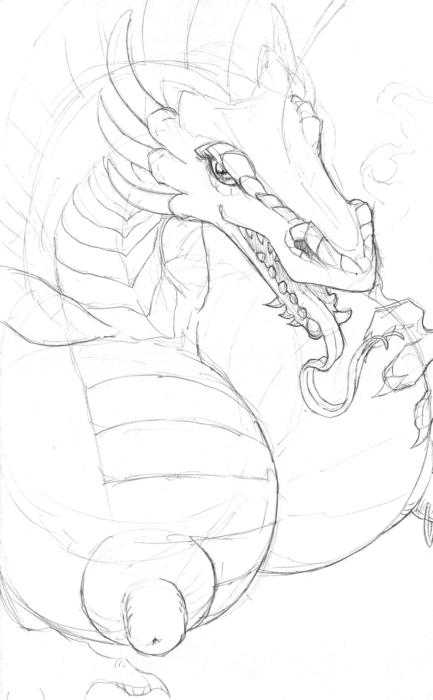 anthro big_breasts black_and_white breasts dragon female gideon hi_res huge_breasts monochrome plain_background scalie sketch white_background