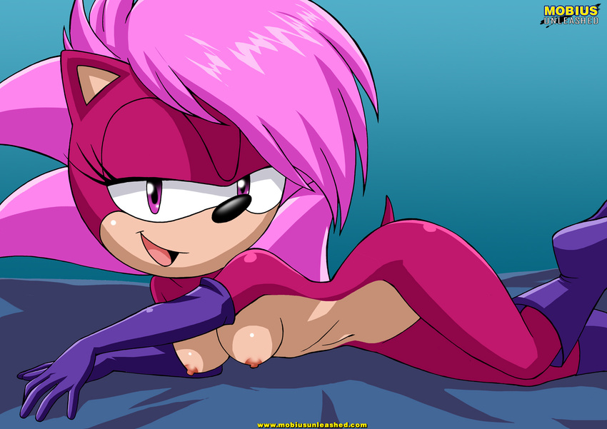 boots breasts female hedgehog looking_at_viewer mobian mobius_unleashed nude pose sega smile sonia_the_hedgehog sonic_(series)