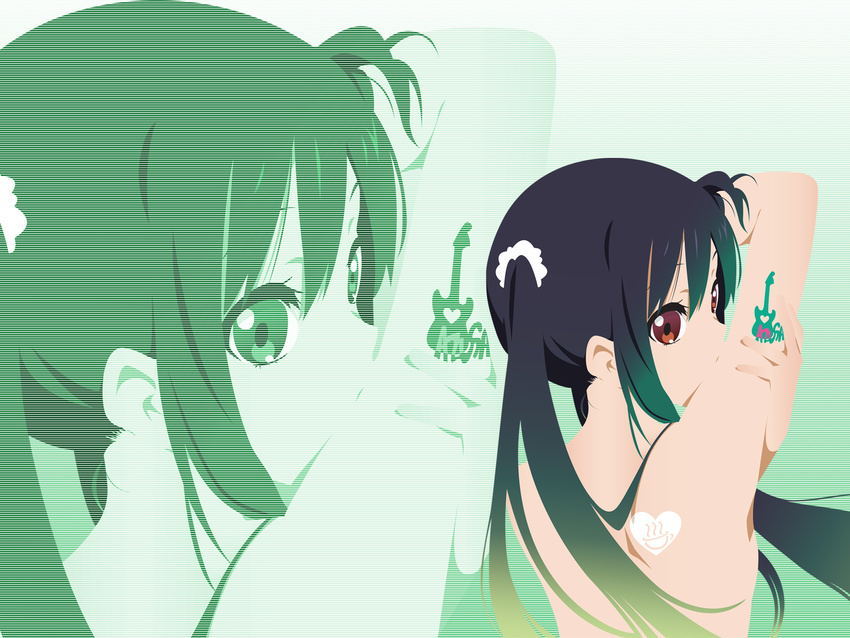 back from_behind highres k-on! nakano_azusa over_shoulder scanlines solo tattoo wallpaper zoom_layer