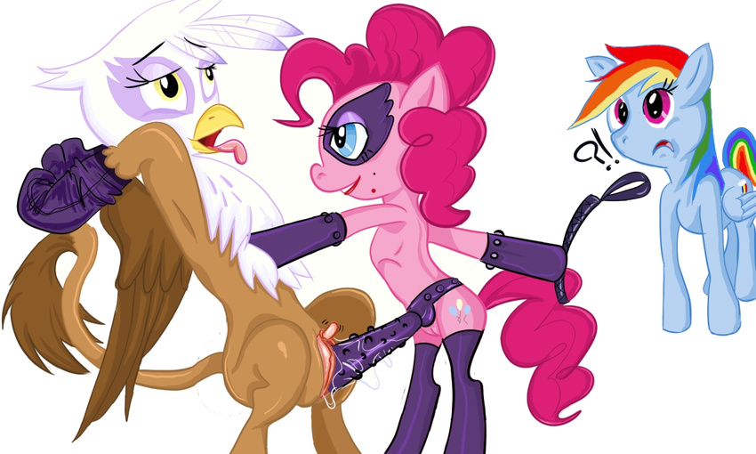 ?! avian bdsm beak blue_eyes blue_fur bondage bound clitoris crop cutie_mark d.w. dildo enlarged_clitoris equine female feral feral_on_feral friendship_is_magic fur gilda_(mlp) group gryphon hair horse insertion interspecies makeup mammal multi-colored_hair my_little_pony open_mouth pegasus penetration pink_fur pink_hair pinkie_pie_(mlp) plain_background pony pussy rainbow_dash_(mlp) rainbow_hair red_eyes riding_crop rule_34 sex_toy strapon tongue tongue_out vaginal vaginal_insertion vaginal_penetration watching white_background wings yellow_eyes