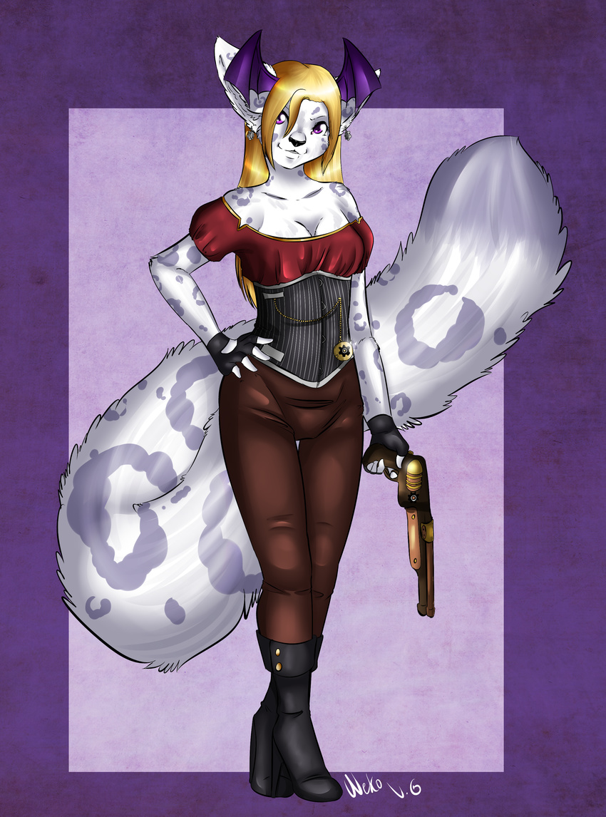 absurd_res corset feline female gun hand_cannon hi_res kita pirate snow_leopard spots steampunk strawberryneko succubus weapon wings