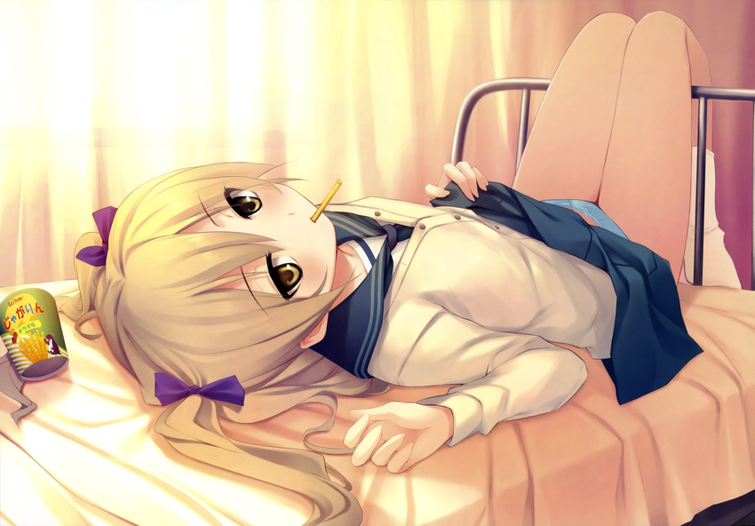 blonde_hair coffee-kizoku cure_girl food nanjou_rena panties seifuku skirt_lift underwear