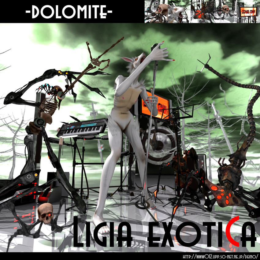 3d bone bunny-sama_(deino) bunny-sama_(maeda_koutarou) calne_ca chibi_karu-san concert deino furry highres instrument karune_calcium maeda_koutarou magnesium_(deino) magnesium_(maeda_koutarou) microphone singing skeleton speaker stage synthesizer