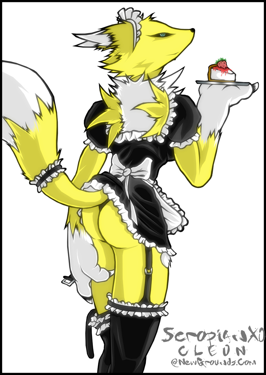 alpha_channel back blue_eyes butt camel_toe canine cheesecake claws cleon digimon female fox maid maid_uniform pawpads renamon scorpianx0 solo tail yellow