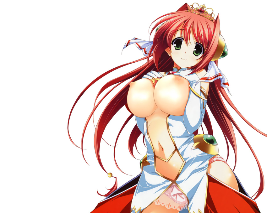 breast_hold breasts green_eyes long_hair miria_do_arcadia nipples panties pantsu_wo_miseru_koto_sore_ga... photoshop red_hair underwear white yuuki_hagure