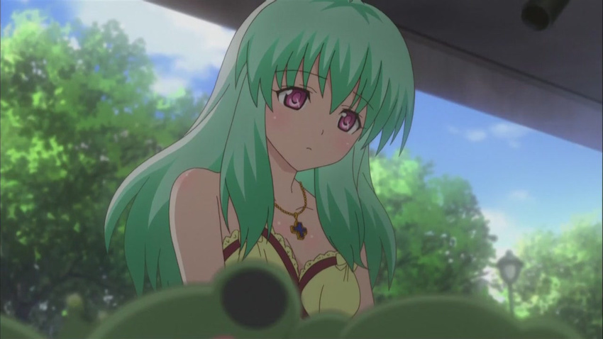 cap green_hair long_hair motto_toloveru run_elsie_jewelria solo toloveru