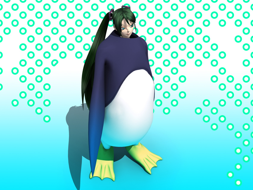 3d animal_costume bird calne_ca cosplay deino green_hair hatsune_miku hatsune_miku_(cosplay) karune_calcium maeda_koutarou penguin penguin_costume penguin_suit twintails vocaloid