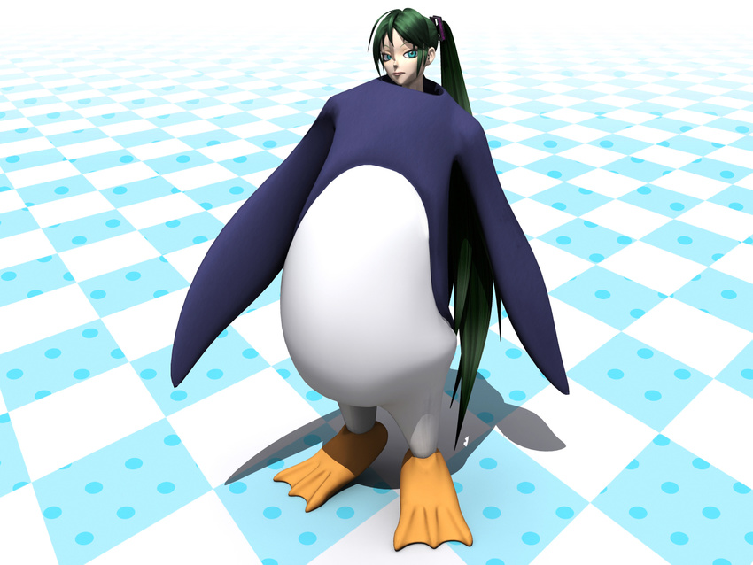 3d animal_costume aqua_eyes bird calne_ca cosplay deino green_hair hatsune_miku hatsune_miku_(cosplay) karune_calcium linux maeda_koutarou penguin penguin_costume penguin_suit twintails vocaloid