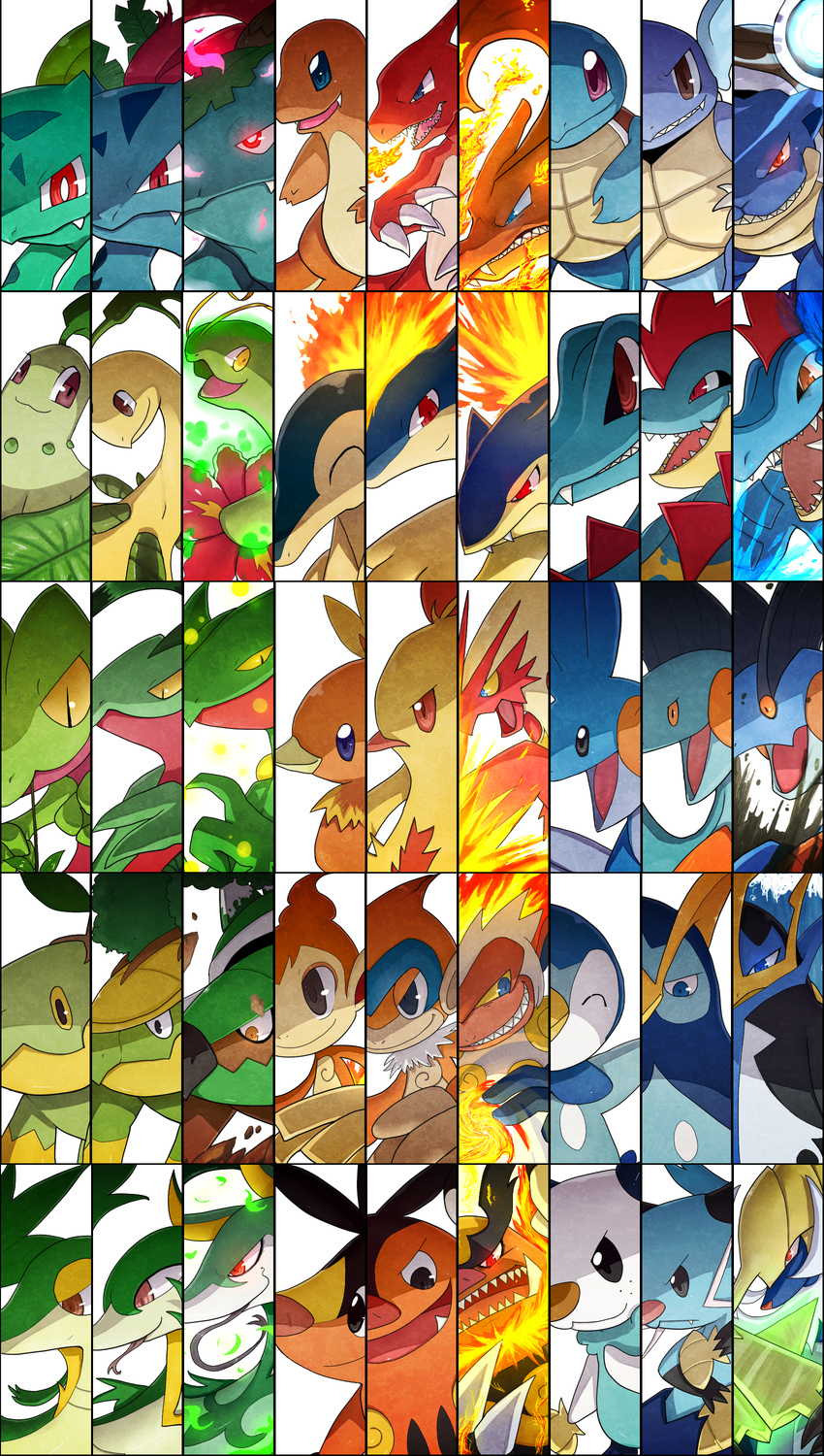 bayleef blastoise blaziken bulbasaur charizard charmander charmeleon chikorita chimchar column_lineup combusken croconaw cyndaquil dewott emboar empoleon feraligatr gen_1_pokemon gen_2_pokemon gen_3_pokemon gen_4_pokemon gen_5_pokemon glowing glowing_eyes grotle grovyle hexed highres infernape ivysaur marshtomp meganium monferno mudkip nippon_ichi no_humans oshawott parody pignite piplup pokemon pokemon_(creature) prinplup quilava samurott sceptile serperior servine snivy source_request squirtle swampert tepig torchic torterra totodile treecko turtwig typhlosion venusaur wartortle