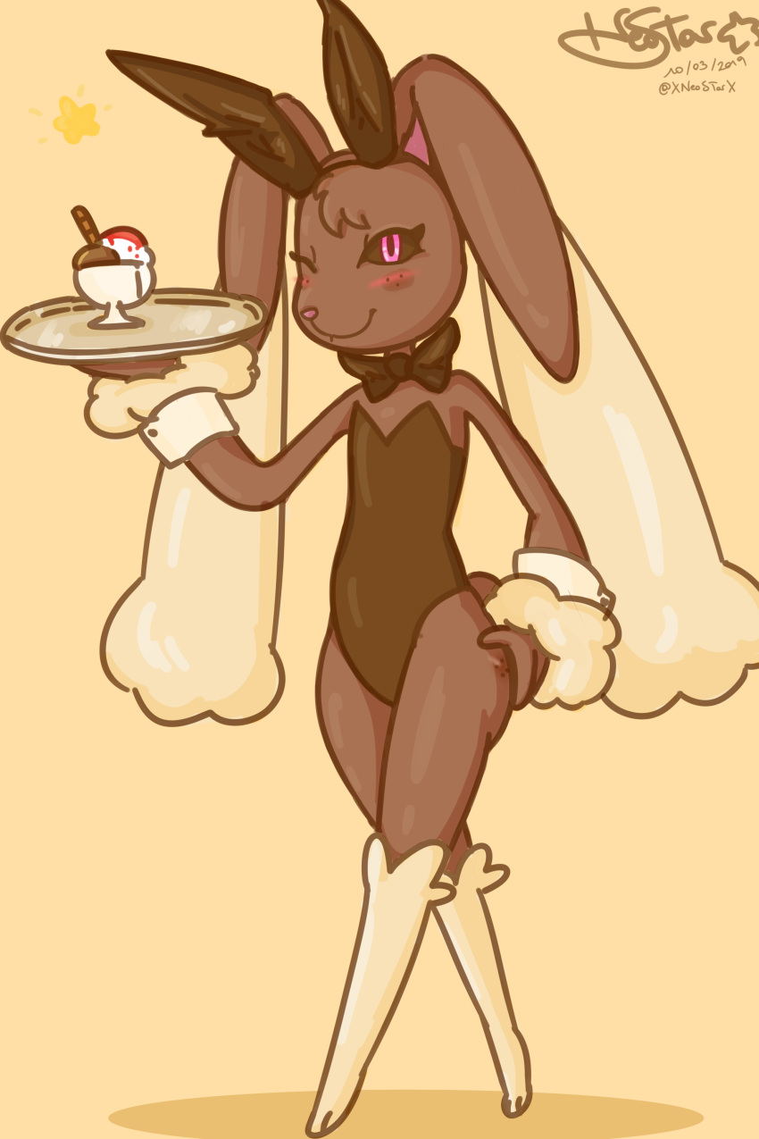 absurd_res bunny_ears_(disambiguation) butt clothing dessert female fluffy food hi_res ice_cream lagomorph lopunny mammal nintendo playboy pok&eacute;mon pok&eacute;mon_(species) rabbit rubber rubber_suit solo video_games xneostarx