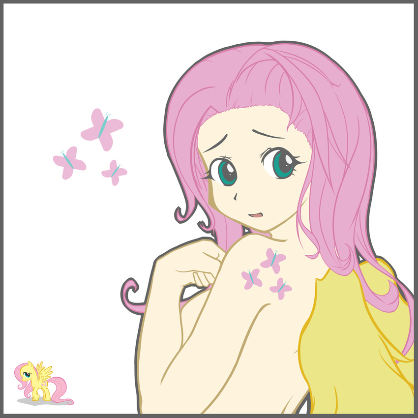 equine female fluttershy_(mlp) horse human my_little_pony nude pink_hair wings