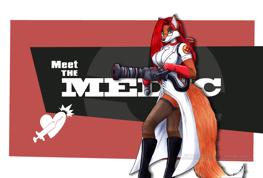 big_breasts breasts canine cleavage clothed clothing dildo eyewear female fox glasses legwear mammal medic medic_(team_fortress_2) sex_toy solo stocking stockings team_fortress_2 vani-fox vani-fox_(character) vixen