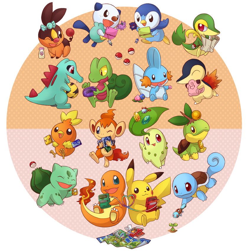&gt;:) :d ^_^ alternate_color amulet_coin annotated bell berries bird blue_skin blush bottle bulbasaur cameo candy character_doll charizard charmander chikorita chimchar clefairy closed_eyes coin container cube cyndaquil dialga doll egg elekid evil evolutionary_stone fangs fire fire_stone food game_boy game_boy_advance game_boy_advance_sp gen_1_pokemon gen_2_pokemon gen_3_pokemon gen_4_pokemon gen_5_pokemon gengar giratina green_eyes green_skin handheld_game_console heart heart_of_string holding holding_handheld_game_console ibui_matsumoto johto_map kanto_map keychain kyogre link_cable looking_at_viewer looking_back map milk milk_bottle miltank moomoo_milk mudkip nidorino nintendo_dsi no_humans on_head one_eye_closed open_mouth oran_berry oshawott palkia pecha_berry penguin pikachu pink_background piplup plant pocket_pikachu poke_ball poke_ball_(generic) poke_ball_theme pokeblock pokemon pokemon_(creature) pokemon_(game) pokemon_dppt pokemon_emerald pokemon_platinum pokemon_rgby pokemon_rse pokewalker polka_dot polka_dot_background rare_candy rayquaza red_eyes sepia_background shiny_pokemon simple_background sitting smile snivy soothe_bell sphere squirt_bottle squirtle standing stone tail-tip_fire tepig thunder_stone torchic totodile toy treecko turtwig v-shaped_eyebrows venusaur water watering_can white_background yellow_sclera