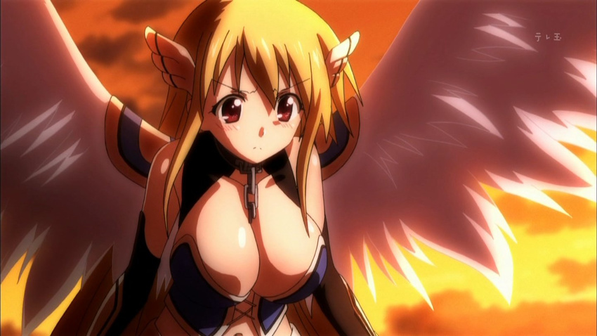 astraea blonde_hair busty cap compression_artifacts long_hair miniskirt skirt sora_no_otoshimono watermark