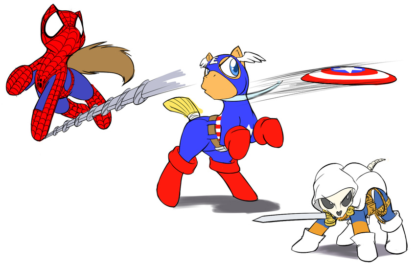 captain_america crossover equine feral horse male mammal marvel my_little_pony parody plain_background pony spider-man spiderman taskmaster white_background