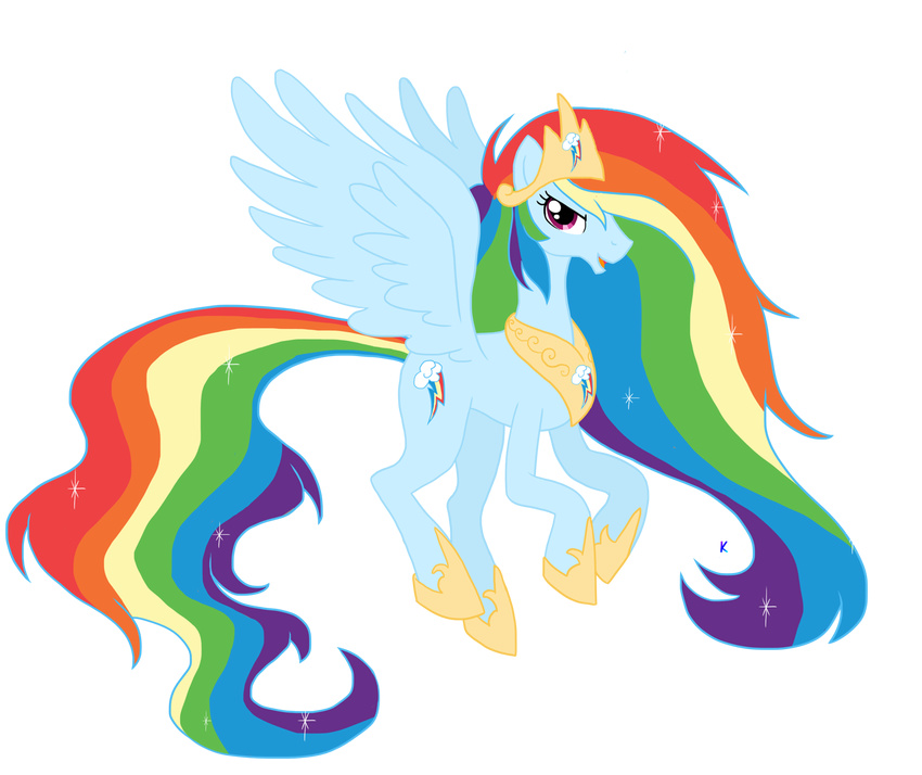 blue_fur crown equine female feral friendship_is_magic fur glamourkat hair horn horse mammal multi-colored_hair my_little_pony pink_eyes pony princess_dash rainbow_dash_(mlp) rainbow_hair solo winged_unicorn wings