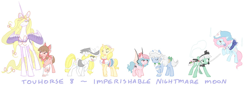 animalization bad_deviantart_id bad_id bat_wings english everyone figure hakurei_reimu highres horse imperishable_night izayoi_sakuya katana kirisame_marisa konpaku_youmu maid my_little_pony my_little_pony_friendship_is_magic no_humans parody pegasus pony pun remilia_scarlet saigyouji_yuyuko style_parody supahbeefcakes sword touhou unicorn weapon wings yakumo_yukari