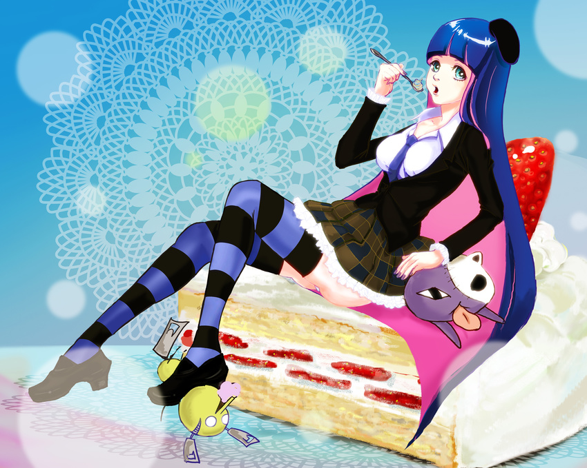 chuck chuck_(psg) food highres honekoneko panty_&amp;_stocking_with_garterbelt school_uniform stocking_(character) stocking_(psg)