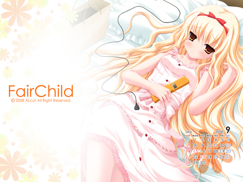 arisugawa_yuuhi bed blonde_hair brown_eyes calendar fair_child long_hair nimura_yuushi possible_duplicate