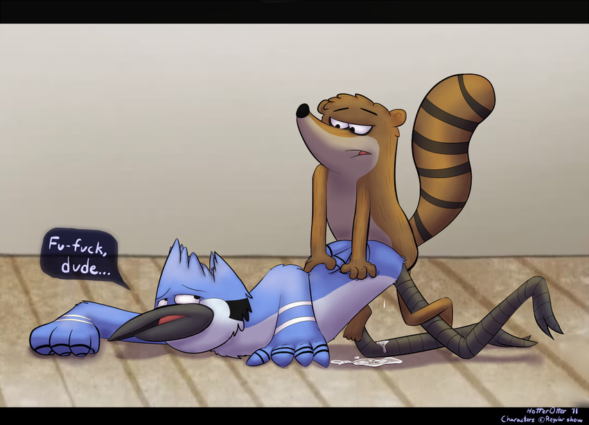 anal anthro avian beak bird blue_jay cum cum_inside gay hotterotter male mordecai penetration raccoon regular_show rigby rule_34 tail