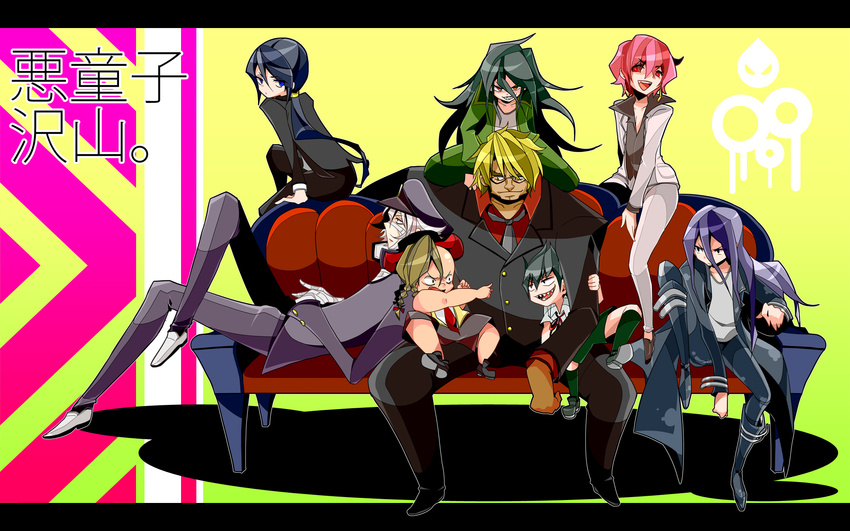 6+boys 8boys avaro casual couch desir edile highres jealous_(ultimo) karakuridoji_ultimo male male_focus multiple_boys orgullo parasse rage_(ultimo) red_upholstery vice_(ultimo)