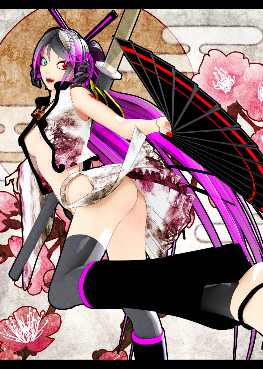 3d ass breasts calne_ca deino fan gakuko heterochromia highres isopod kamui_gakupo kamui_gakupo_(cosplay) karune_calcium maeda_koutarou nipples no_bra no_panties thighhighs vocaloid