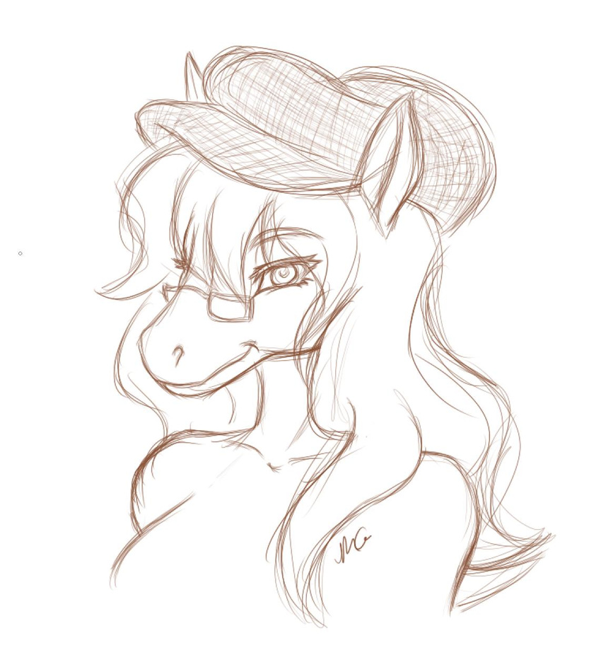 equine female glasses horse sarah-belle sketch solo tweed_cap twistedasylum white_background