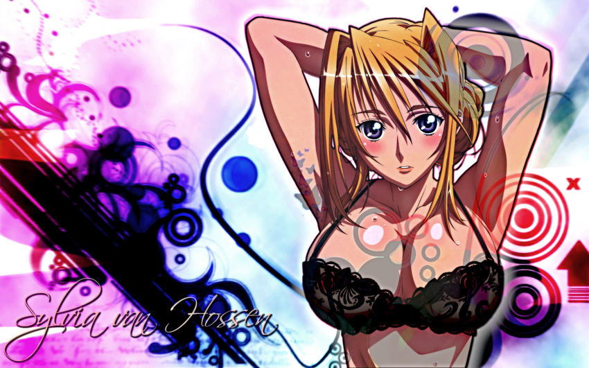 1920x1200 1girl blonde_hair bra breasts character_name gimp highres lace_bra large_breasts lingerie looking_at_viewer princess_lover purple_eyes short_hair silvia_van_hossen solo sylvia_van_hossen underwear wallpaper