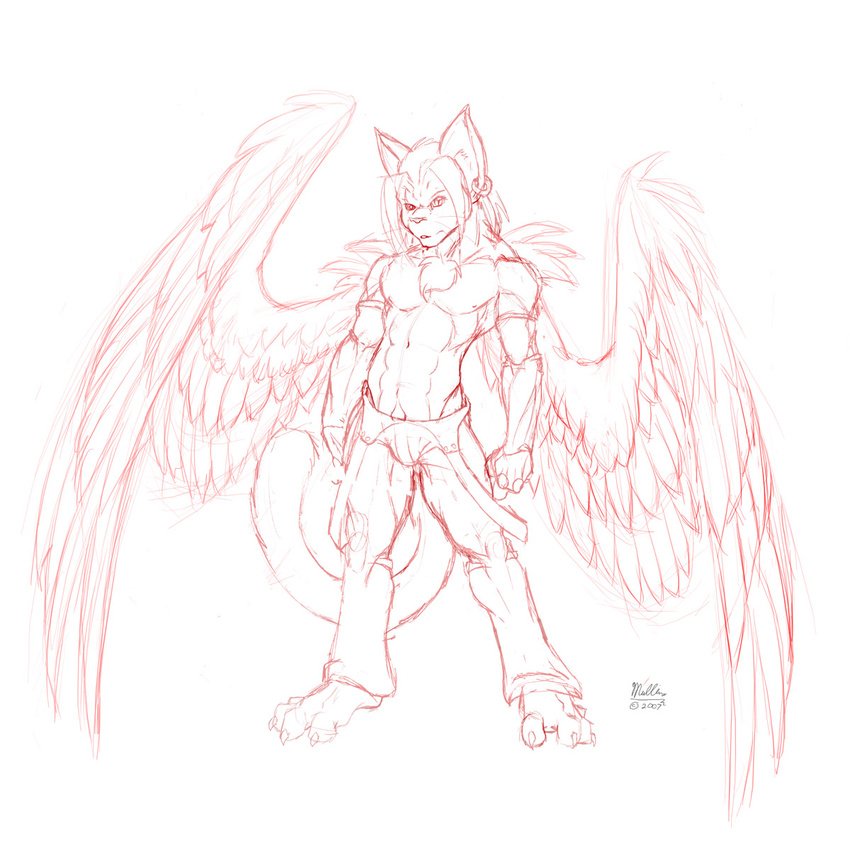 cat chest_tuft feline jeremy_mullins joeb male muscles piercing sketch topless wings