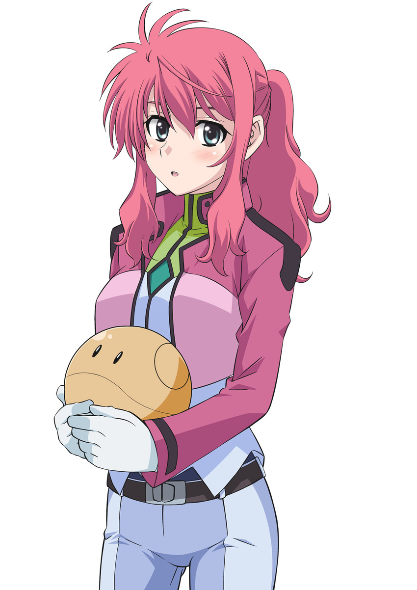 celestial_being_uniform feldt_grace gloves green_eyes gundam gundam_00 haro hasil highres pink_hair solo