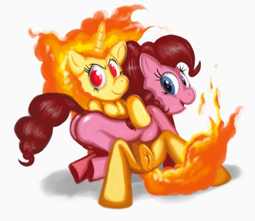 anus blue_eyes breasts butt d.w. duo equine female feral fire fire_hair friendship_is_magic fur hair horn horse mammal my_little_pony pink_body pink_fur pink_hair pinkie_pie pinkie_pie_(mlp) plain_background pony presenting pussy red_eyes side_boob sitting smile take_your_pick twilight_sparkle twilight_sparkle_(mlp) unicorn white_background