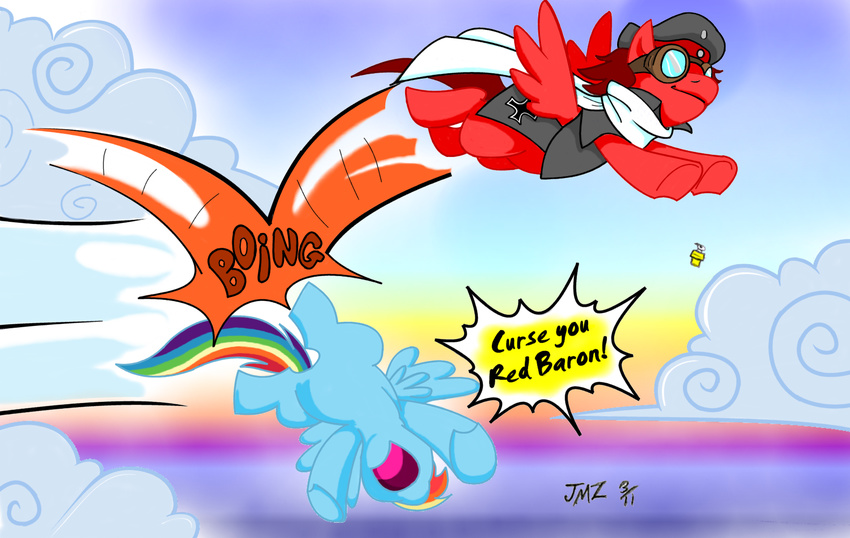 calbeck cape cloud dialog edit elosande english_text equine eyewear female feral friendship_is_magic goggles hair hat mammal mario_stomp multi-colored_hair my_little_pony peanuts pegasus ponification rainbow_dash_(mlp) rainbow_hair red_baron red_hair sky snoopy text wings