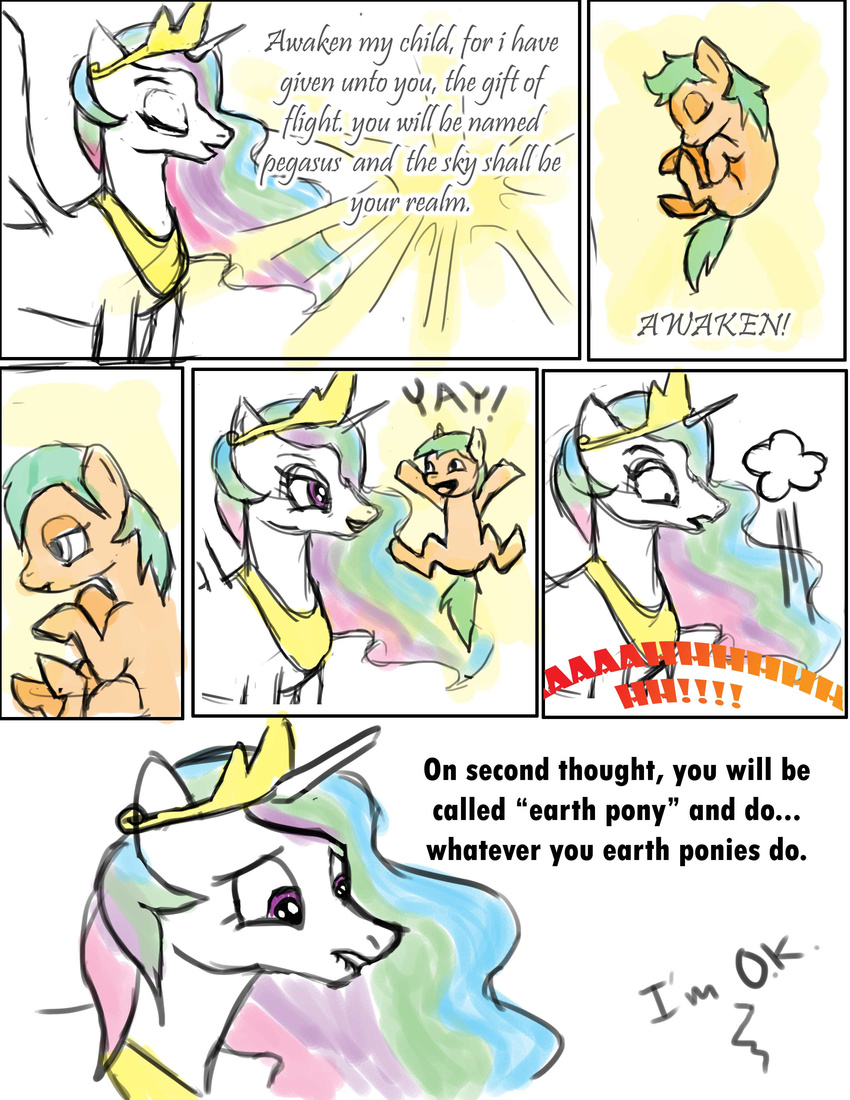 being_born? comic creation equine fall female feral friendship_is_magic heavens hi_res horn horse mammal my_little_pony oops pony princess princess_celestia_(mlp) royalty unknown_artist winged_unicorn wings yay!