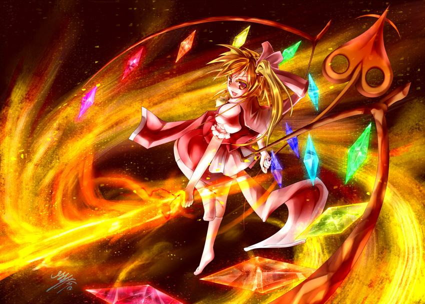 fire flandre_scarlet mugen_soukyuu solo sword touhou weapon wings